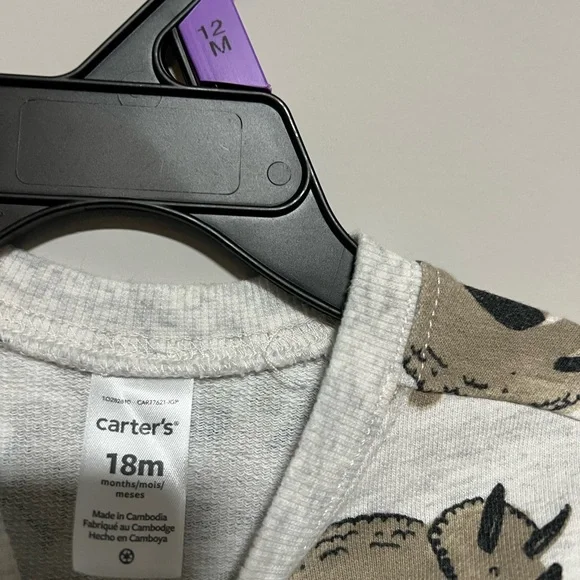 Carter's Size 18 Months Gray Brown Dinosaur Pull Over Long Sleeve Sweatshirt - Picture 4 of 7